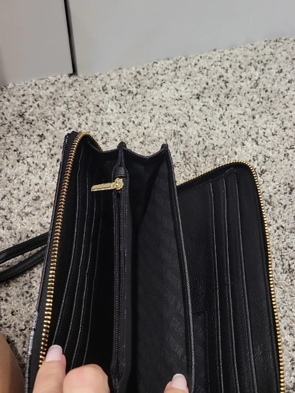 Steve Madden Black Floral Zip Wristlet with Gold Accent